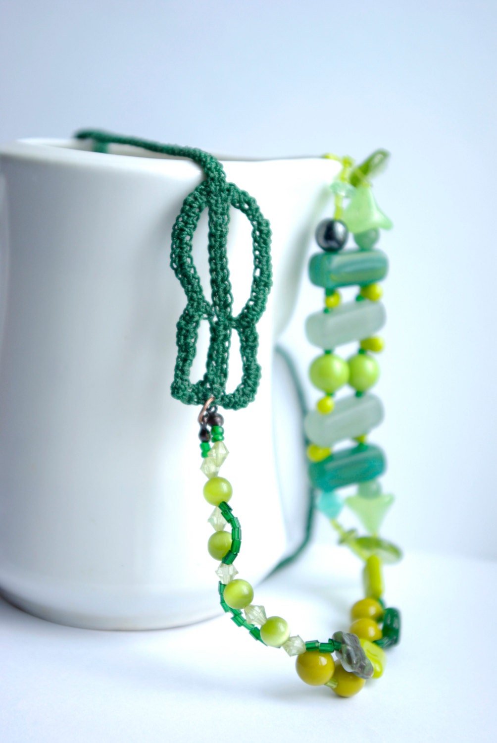 Green Necklace, Crochet Necklace with Beads, Bohemian Necklace, Crochet Jewelry, Emerald Green Necklace, Chunky Necklace, Lime Green Jewelry
