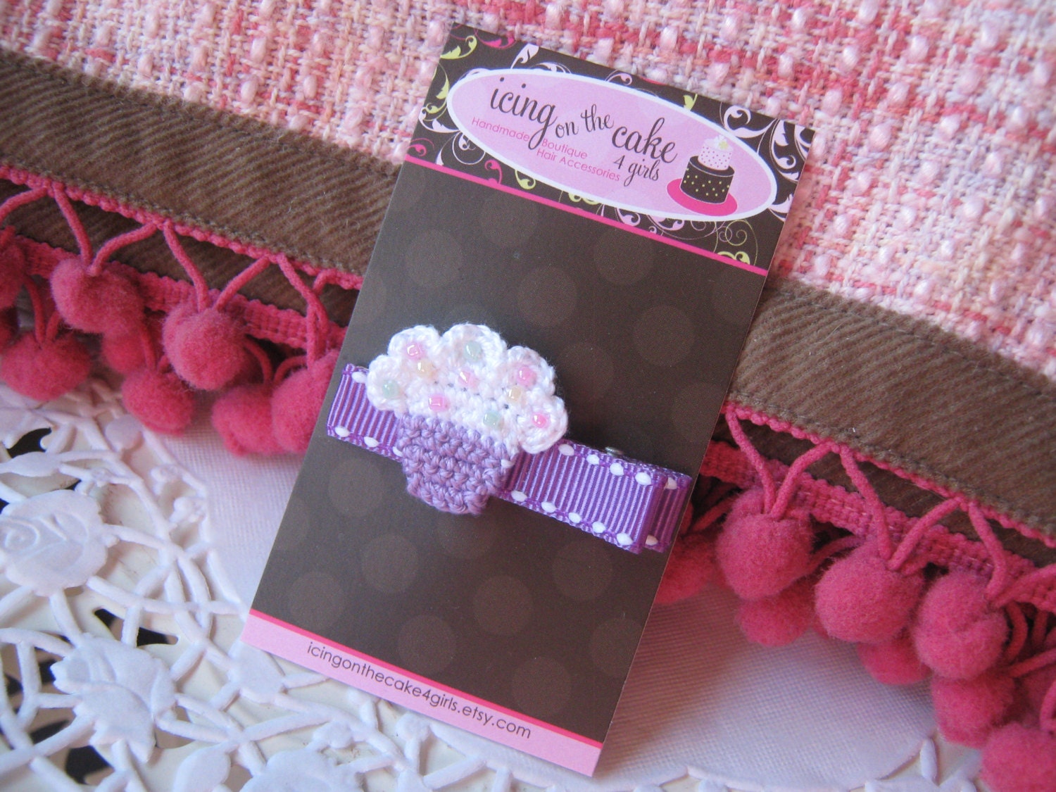 Cupcake Cutie Hand Crocheted Purple No Slip Clip..Ready to Ship