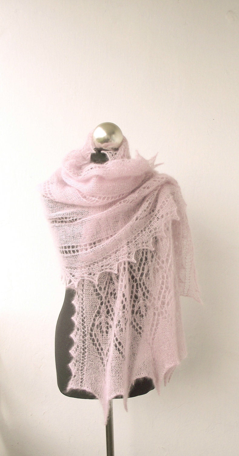 Pale Light Pink hand knitted kidsilk lace stole