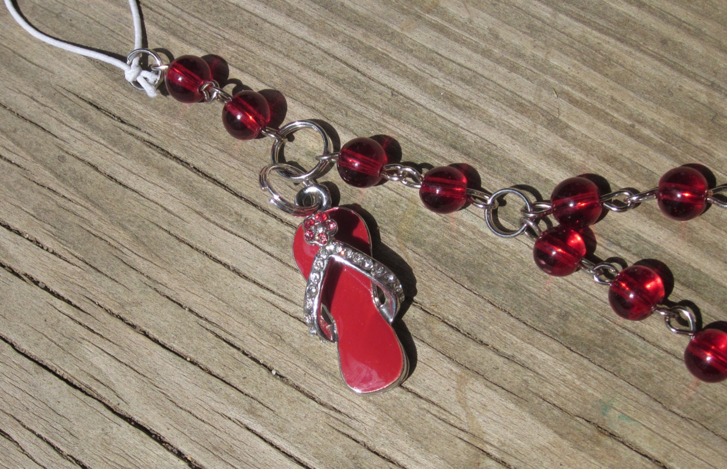 Foot Jewelry Red Flip Flop Charm Glass Beads Silver Chain Adjustable Anklet Barefoot Sandal