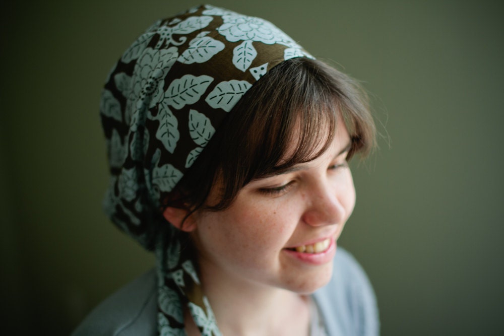 Snood    Brown and Blue Snood -   Snood  Headcovering Head Cover Tichel