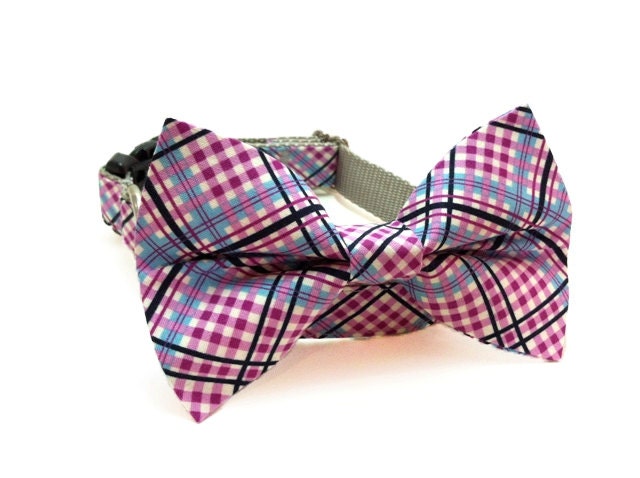 Dog Bow Tie Collar - Purple Plaid