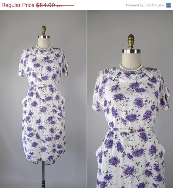 SALE Vintage 1940s Dress // 40s Floral Larger Size Dress // Chrysanthemum Fields