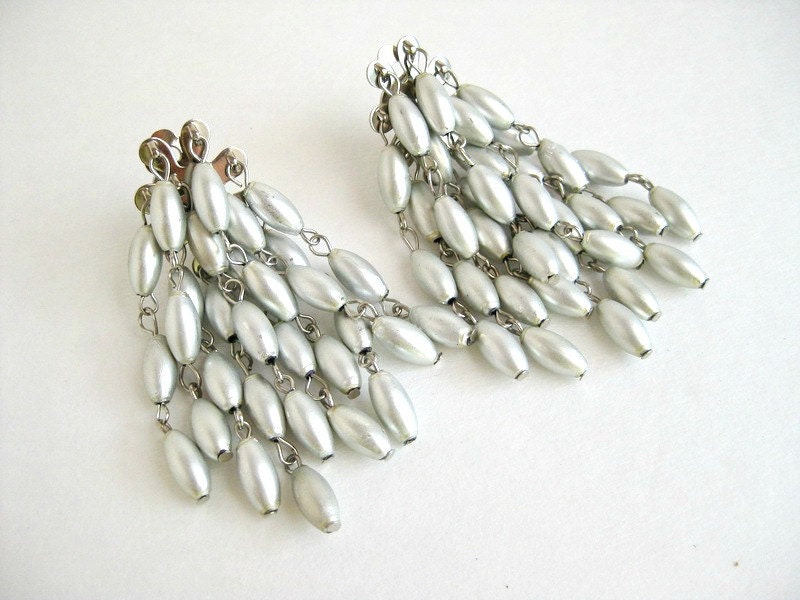 Clip On Earrings Silver Beads 1960s Vintage