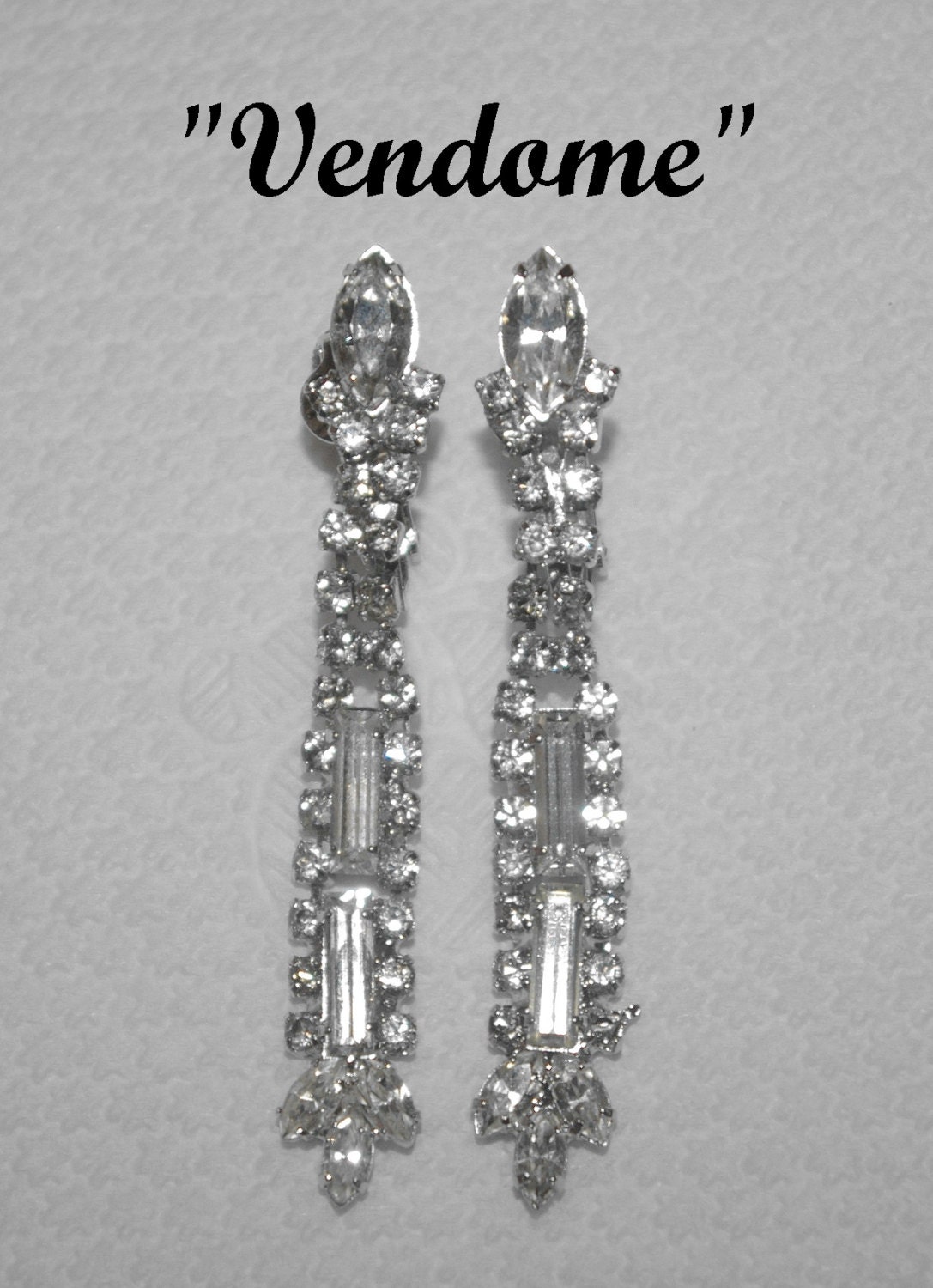 Rhinestone Earrings Signed Vendome  Clip on Screw Backs  Vintage 1955 to 1970