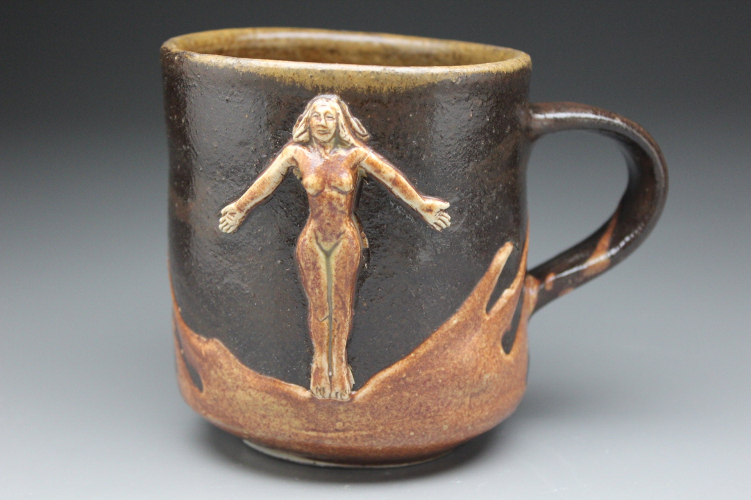 Goddess Mug Arising, Bas Relief Nude Figure Art Pottery, Coffee Cup, Drinking Vessel Yoga Figurine Sun Salutation