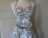 4RetroSisters - "Sadie Mae" Sweetheart Neckline - Summer Gray  - Womens Retro Full Apron