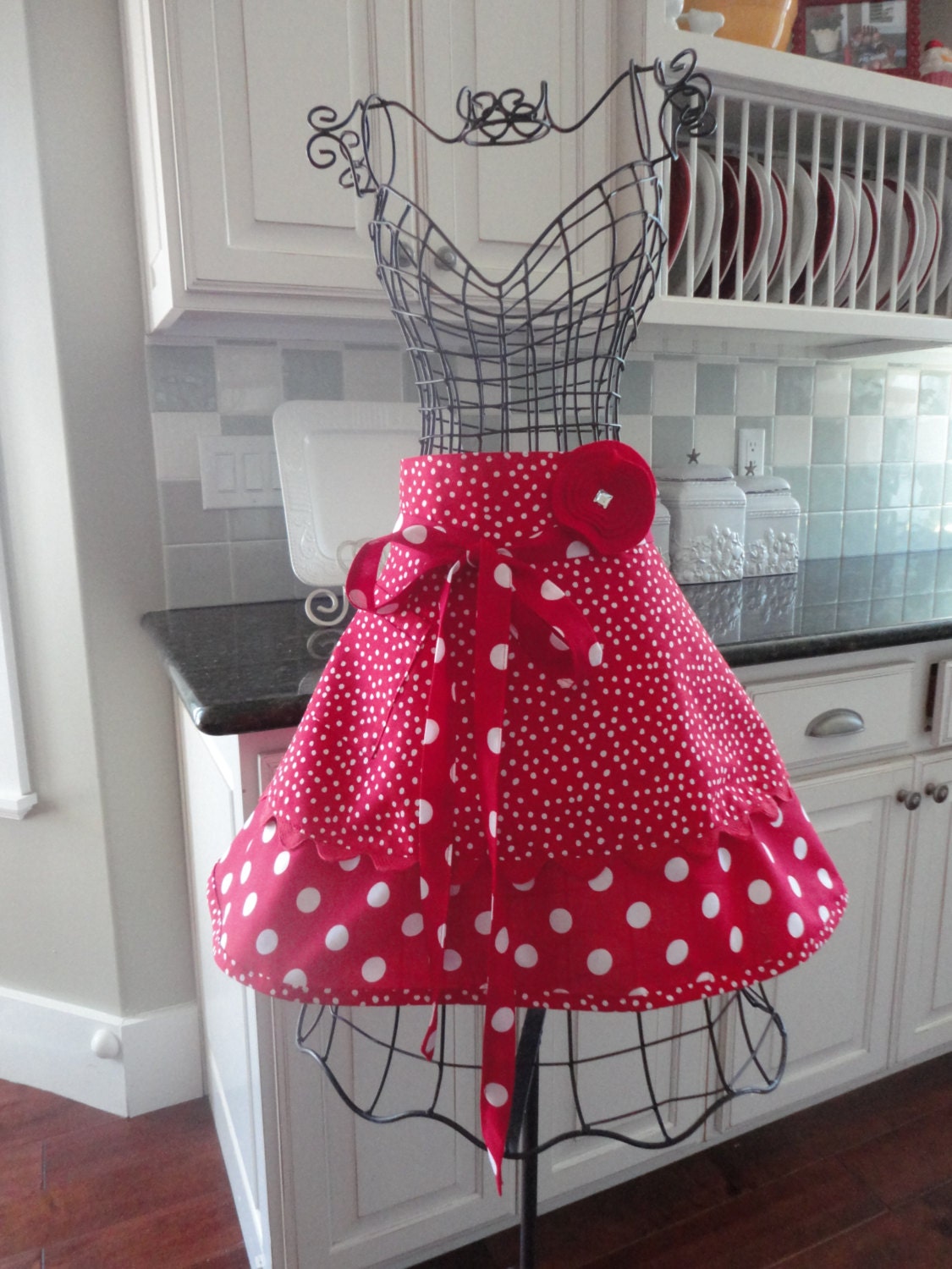 4RetroSisters "Annabelle" Style Womens Half Retro Apron -  Retro Red