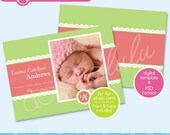 Digital Printable 5x7 Pink & Green Baby Girl Photo Card Birth Announcement Template - Design from DOODLELULU by 2 june bugs Il_170x135