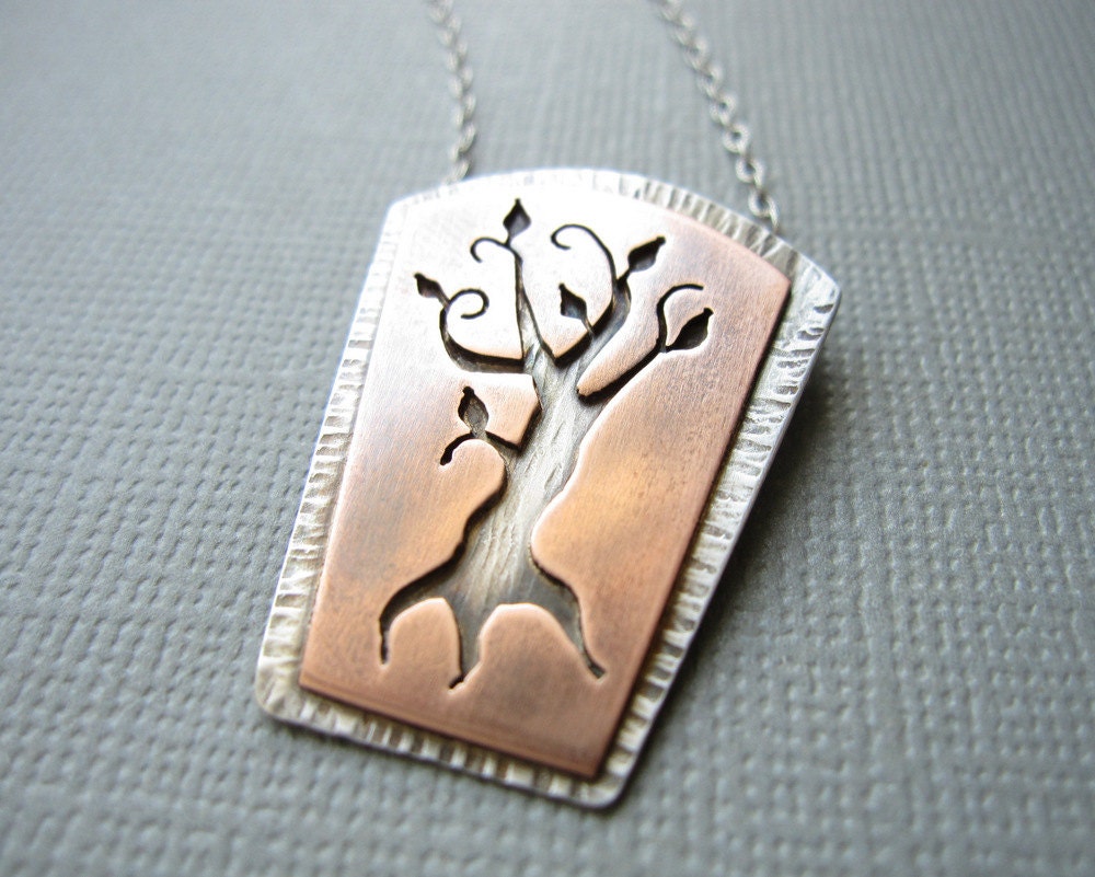 Tree of Life Necklace Copper Sterling Silver Jewish