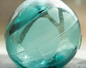 Glass Floats Fishing Net Float, Authentic, Nautical home decor ripply teal net marks