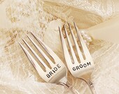 Bride and Groom Wedding Forks, Wedding Table Setting Recycled Vintage Flatware 1953 Primrose - 1950's Large Flowers Seen on Style Me Pretty