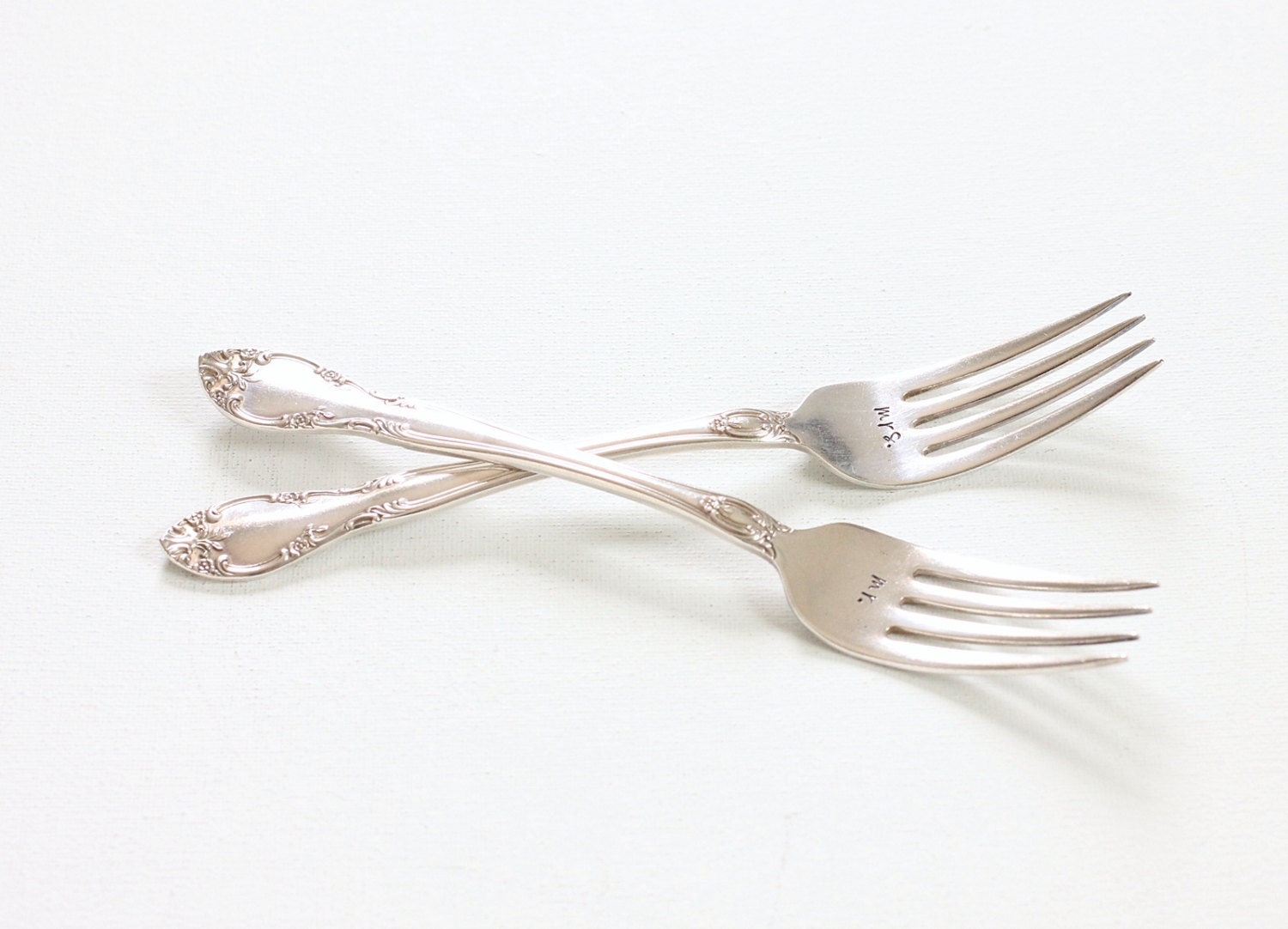 Fabulous 1940s Mr. and Mrs. Forks, Wedding Table Setting for the Bride and Groom. New Elegance.