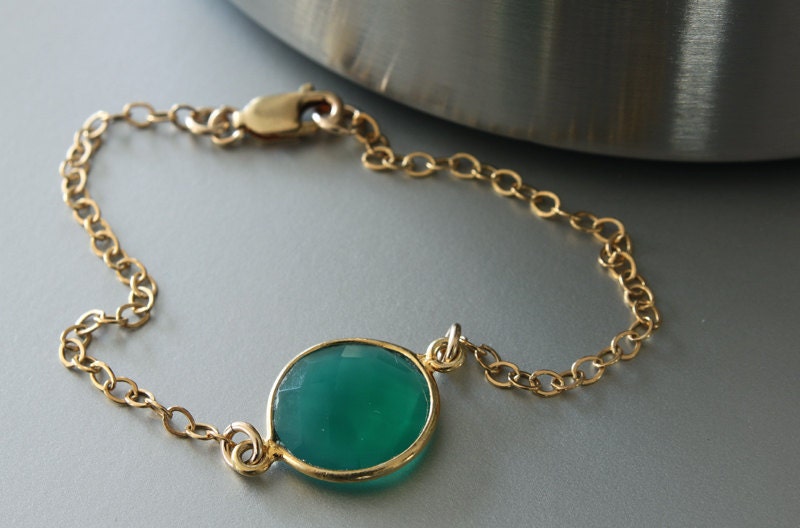 Green Onyx Stone Bracelet, Faceted Green Onyx, Gold Filled Bracelet, Freindship Bracelet, Dainty Bracelet, Everyday Jewelry