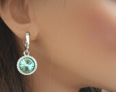 Swarovski Rivoli Earrings, Crystal Silver Tone Earrings, Dangle Earrings, Sterling Silver Hoops