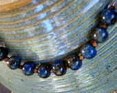 Blueberries Ceramic Necklace with Handmade Deep Blue Ceramic Beads on Copper Chain Simple Delicate Rustic Jewelry