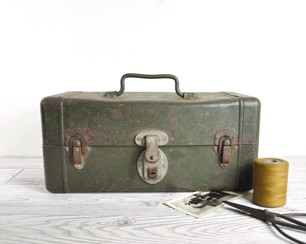 Vintage Metal Tackle Box / Metal Storage Box / Industrial Storage