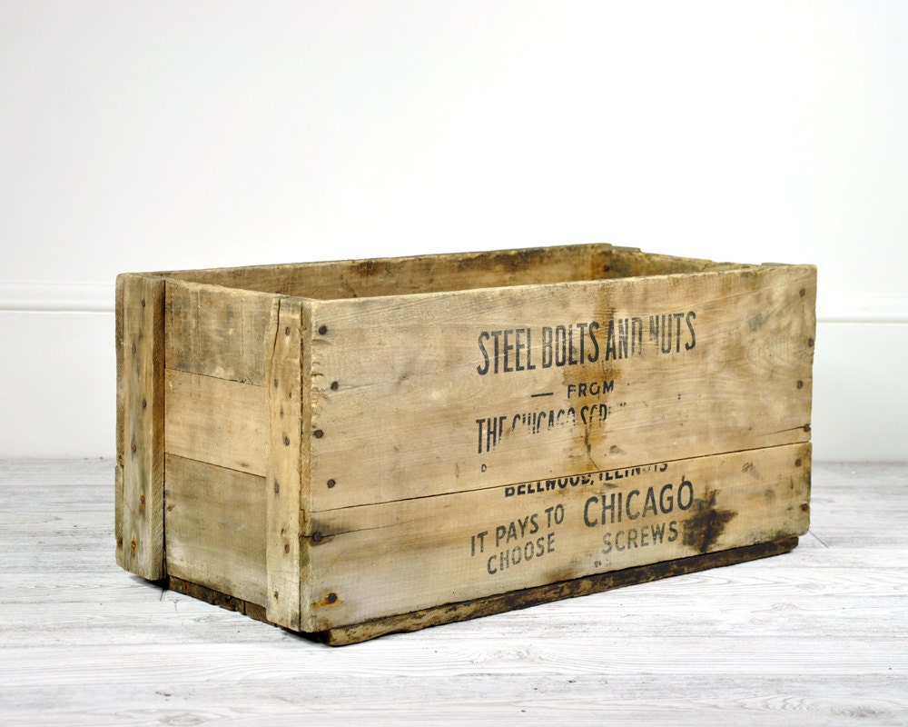 Vintage Large Rustic Wood Crate / Industrial Storage