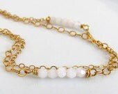 Delicate Gold Chain Bracelet, White Alabaster Swarovski Crystal, Wire Wrapped Bracelet
