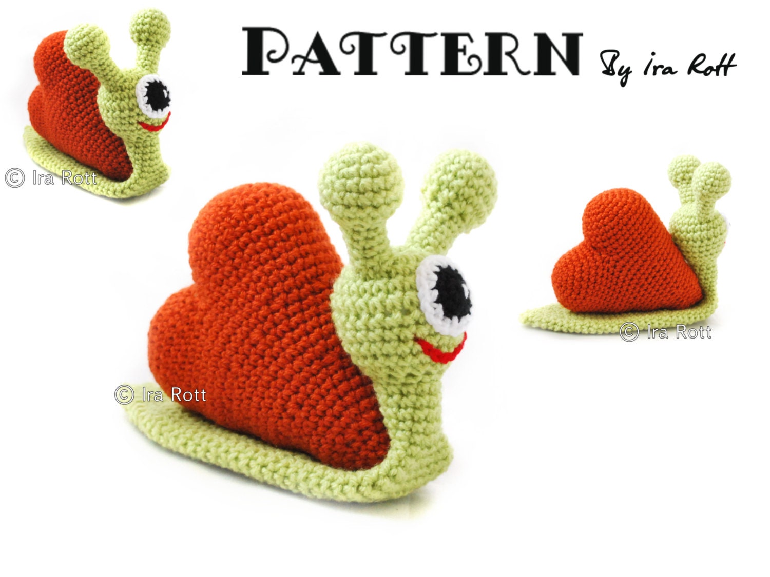 PATTERN - Cupid The Love Snail - Stuffed Alien Monster - Animal Toy - Crochet PDF Pattern