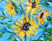Original oil painting Sunflower flowers on canvas by Karen Tarlton impressionism impasto Flower palette knife fine art