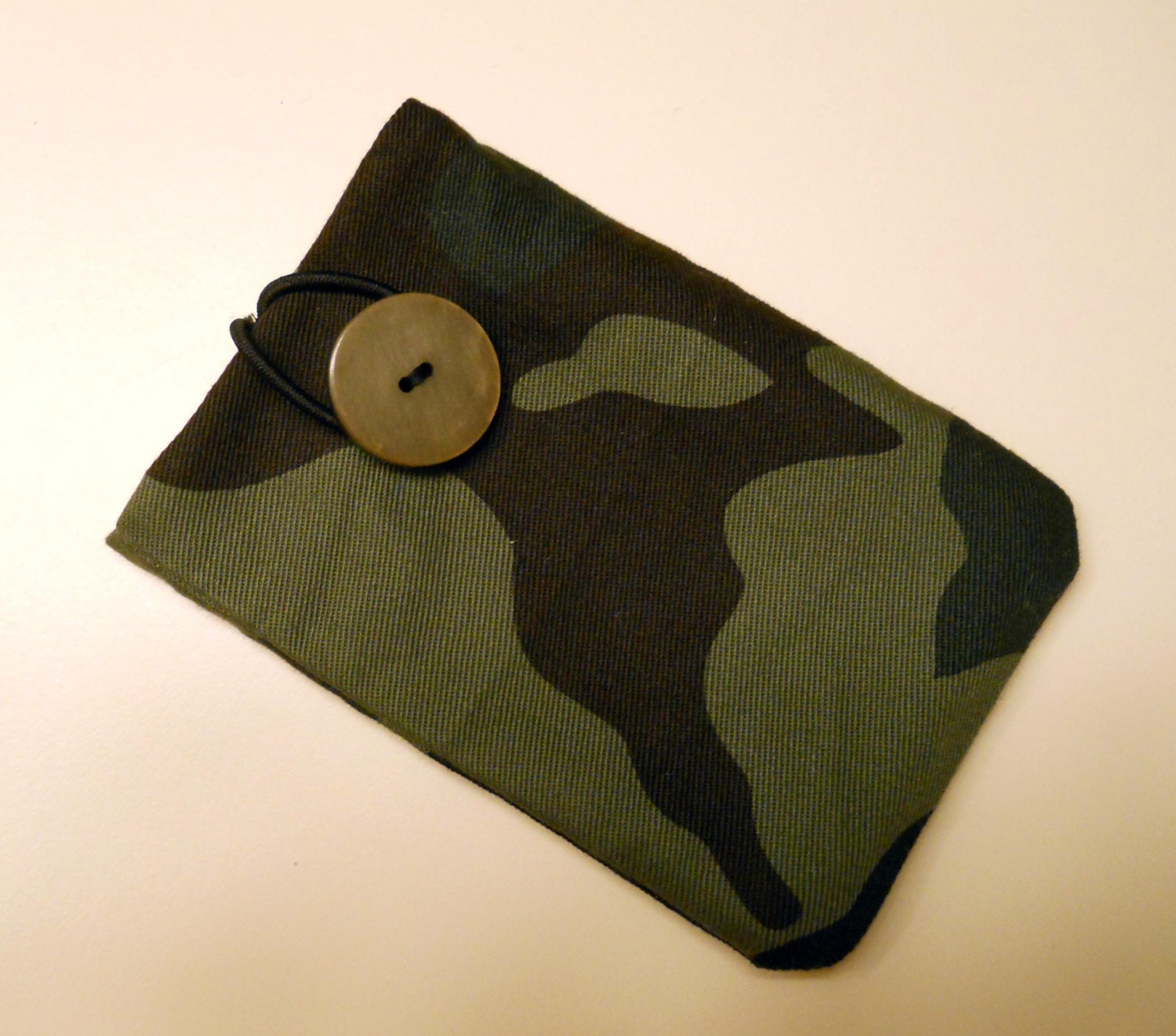 Little Lined Case: made from recycled wool and lined with fabric.  Camouflage fabric lined with soft black flannel.