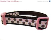 ON SALE Pink Spot Dog Collar, 1 inch wide, available in 2 sizes, brown, ribbon, nylon, small, medium, large, XL, Xxl, martingale