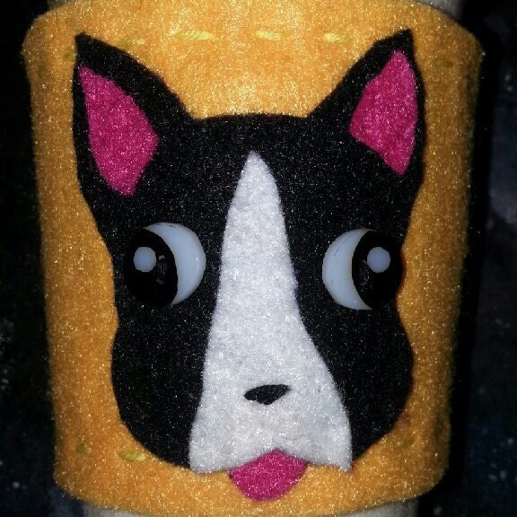 boston terrier coffee cozy golden yellow
