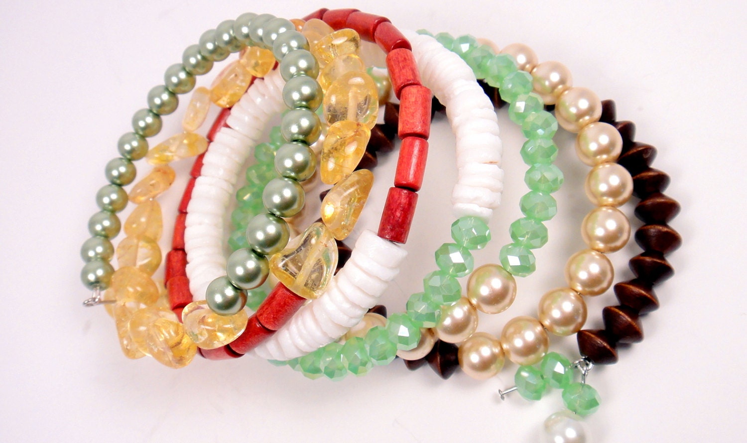 Yellow Green Bangle, Wood Wrap Bracelet, Slinky Bracelet, Ladies Wrap Bracelet