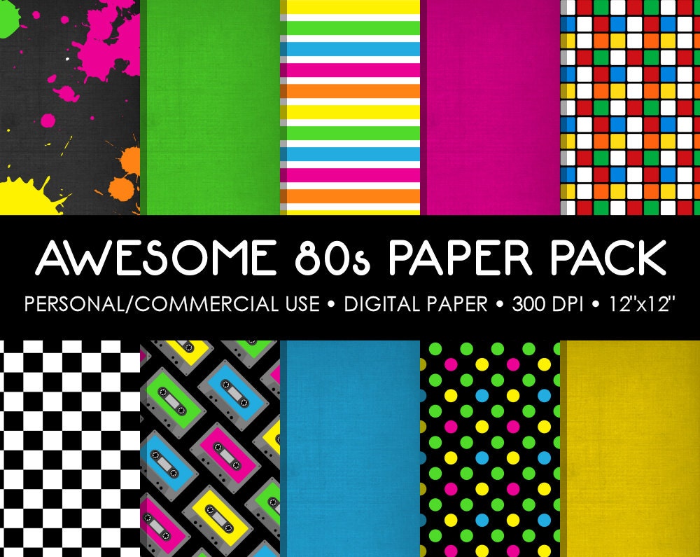 Awsome 80's Digital Printable Paper Pack - For Commercial or Personal Use