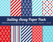 Sailing Away Digital Printable Paper Pack - For Commercial or Personal Use