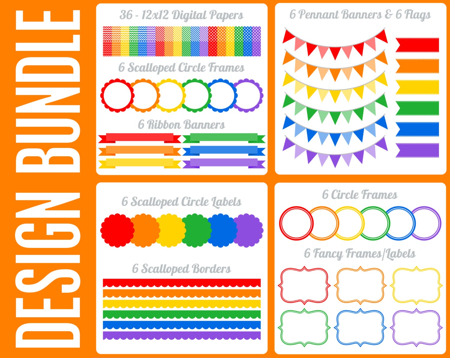 Rainbow Design Bundle Digital Clip Art Graphics for Personal or Commercial Use