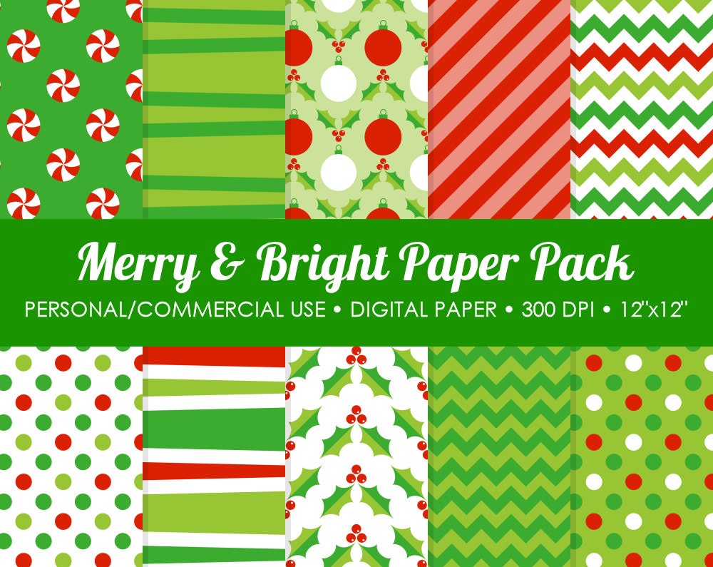 Merry and Bright Digital Printable Paper Pack - For Commercial or Personal Use Il_570xn