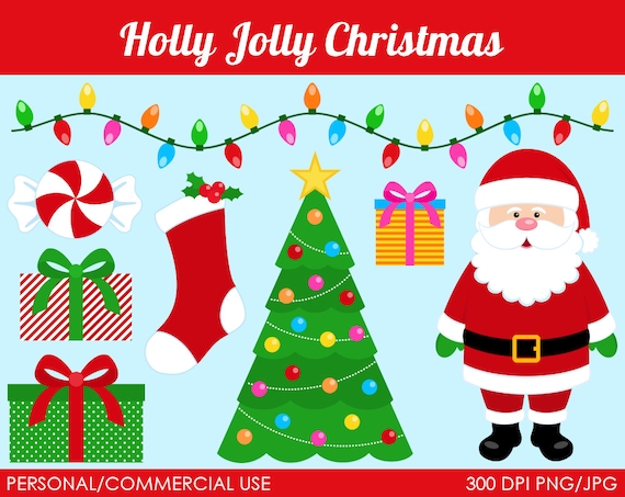 Holly Jolly Christmas Clipart - Digital Clip Art Graphics for Personal or Commercial Use Il_570xn