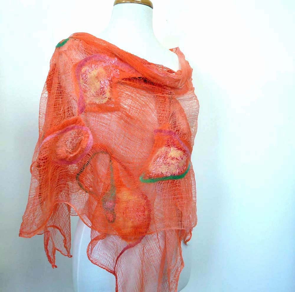 Funky Scarves. Orange Coral Cotton Fashion Wrap. Large Scarf