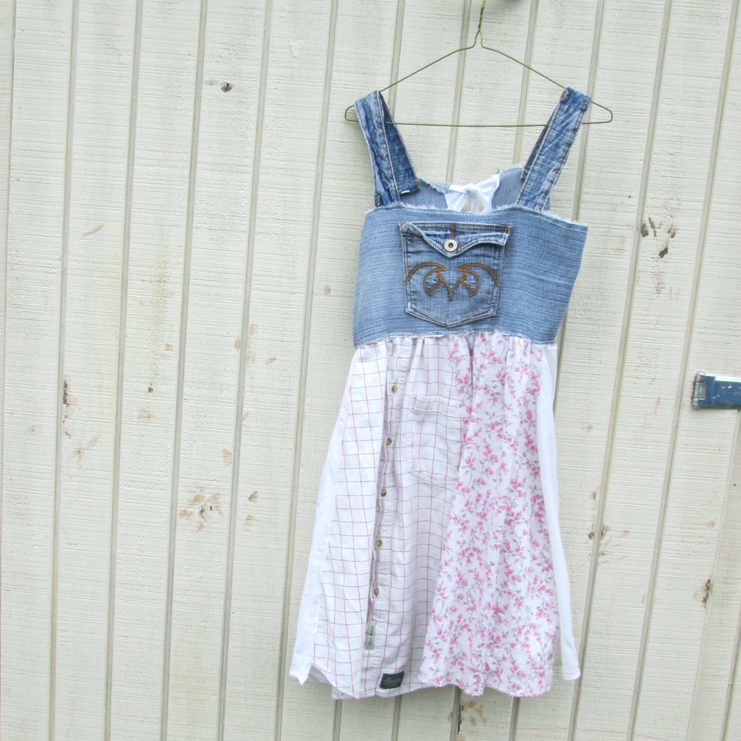large - xlarge  / summer Upcycled clothing / Funky Denim Jumper Tunic / Shirt / Eco Dress / Denim Artsy Dress by CreoleSha