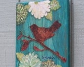Le Jardin - Bird and Flowers, Reclaimed Wood Wall Decor - Key hooks, Wall hook, Jewelry Display