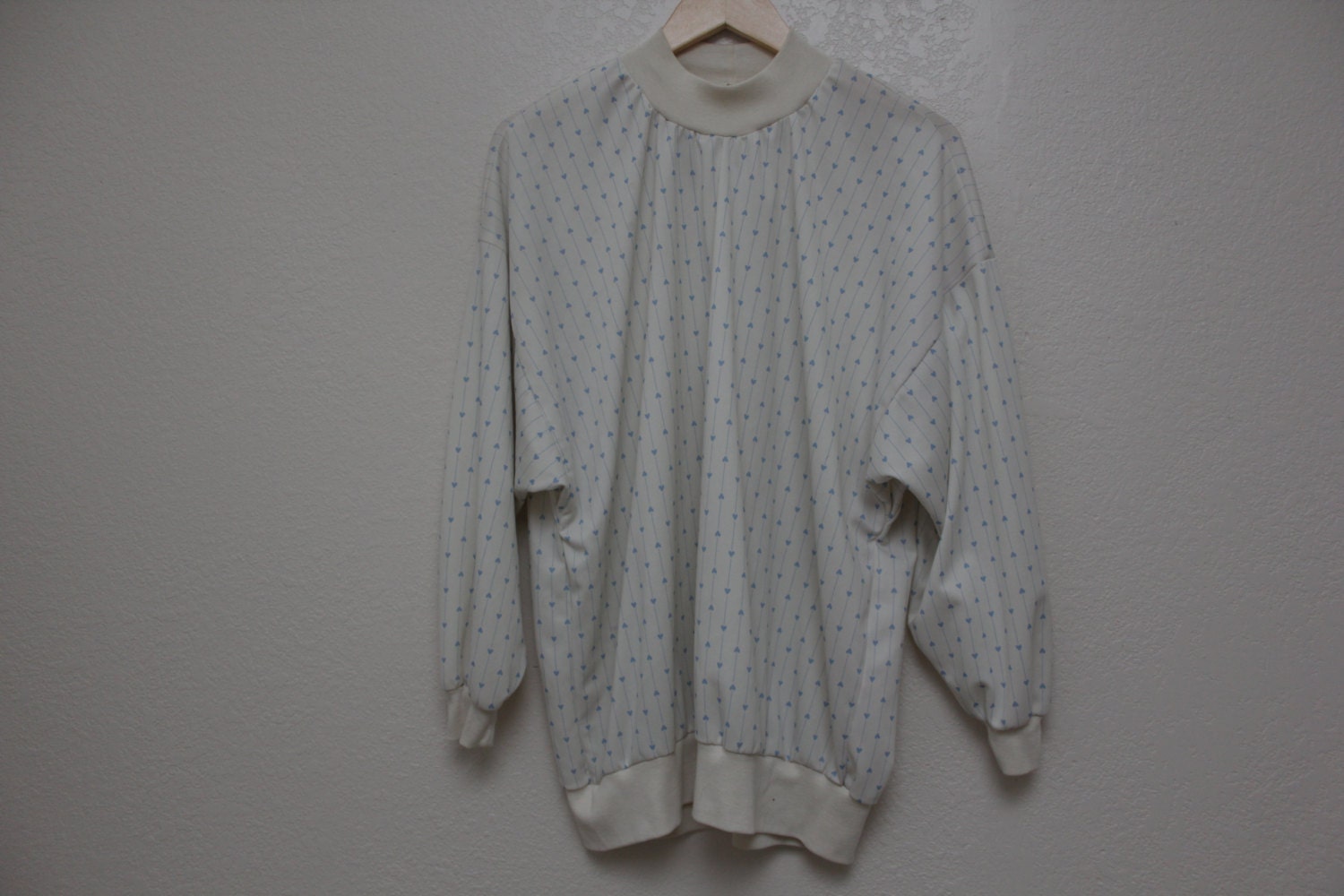 Vintage White Blouse with Baby Blue Hearts