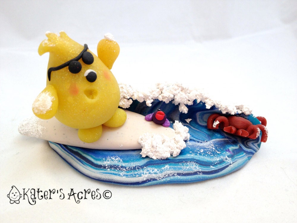 Surfing COWABUNGA Parker Figurine - Polymer Clay Storybook Sculpture