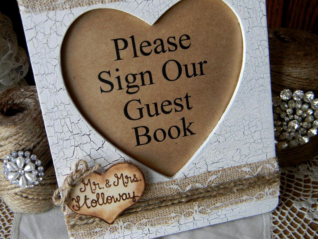 Guest Book Sign Picture Frame Wedding Rustic Woodland Shabby Chic Wood  Heart Frame Guestbook Sign