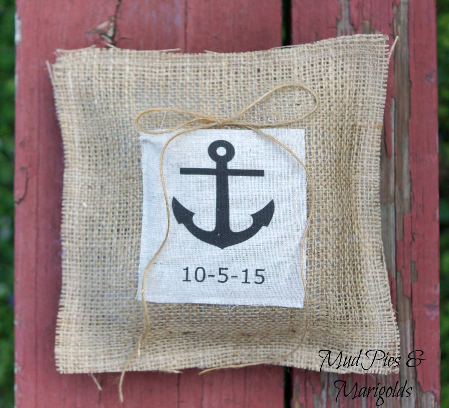 Nautical Anchor Ring Bearer Pillow with YOUR wedding date