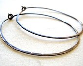 large rustic oxidized sterling silver hammered hoop earrings