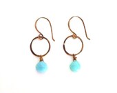 facteted turquoise blue chalcedony briolettes antique copper ring dangle - fall sky earrings