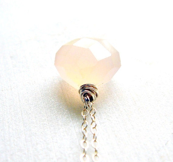 faceted light pink peach chalcedony on sterling silver - melon drop necklace