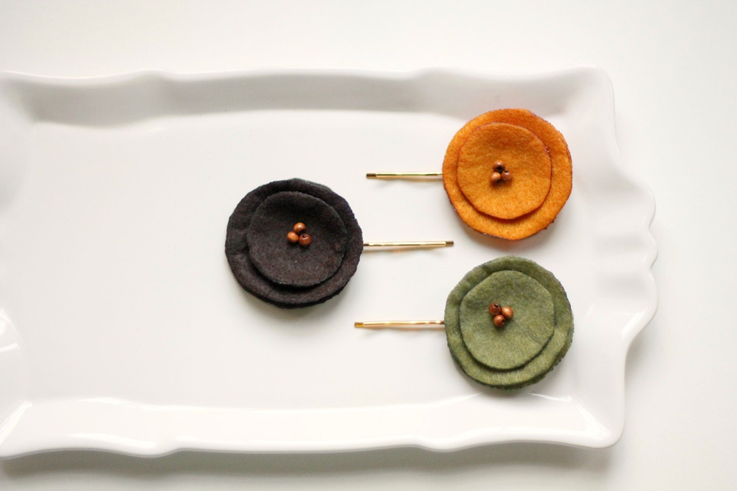 wooden fairies felt poppy hair charms - set of 3 bobby pins.