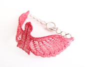 Red Bird Lace Bracelet - Zipporah - Shimmery Ruby Garnet Rose Jewelry - Dove Sparrow Cuff