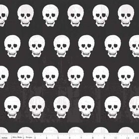 Riley Blake Geekly Skulls Black and White - 1/2 yard