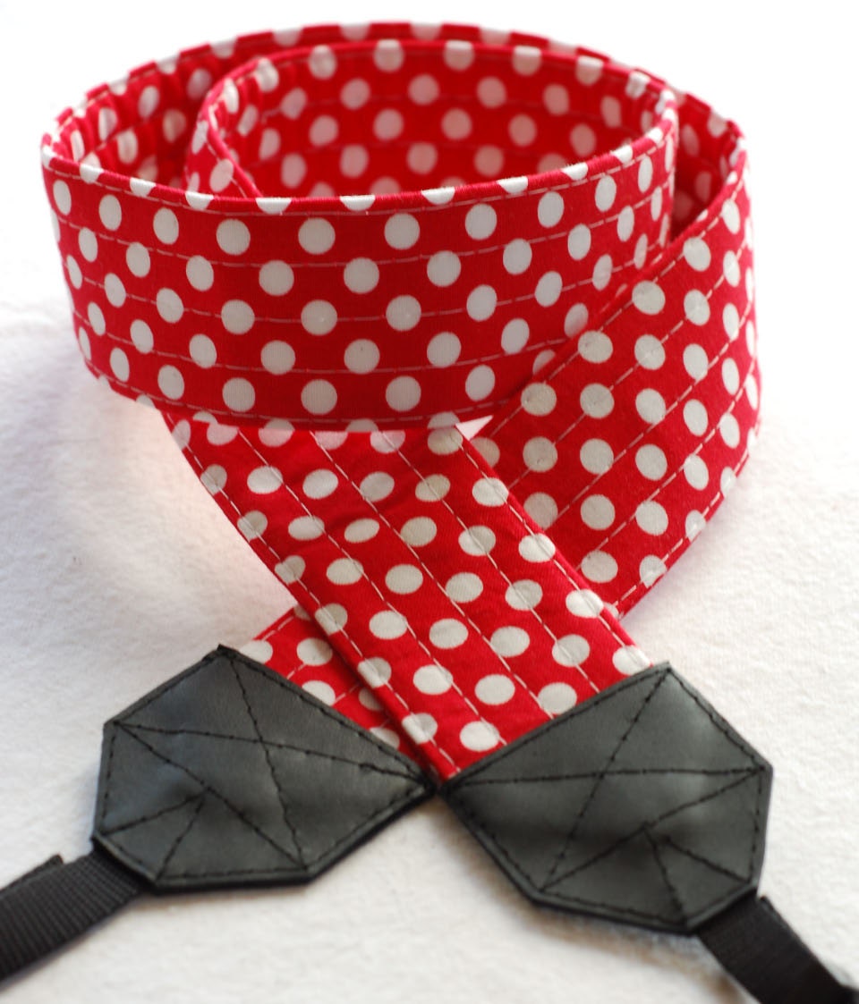 Red and White Dot SLR Camera Strap - Free Shipping