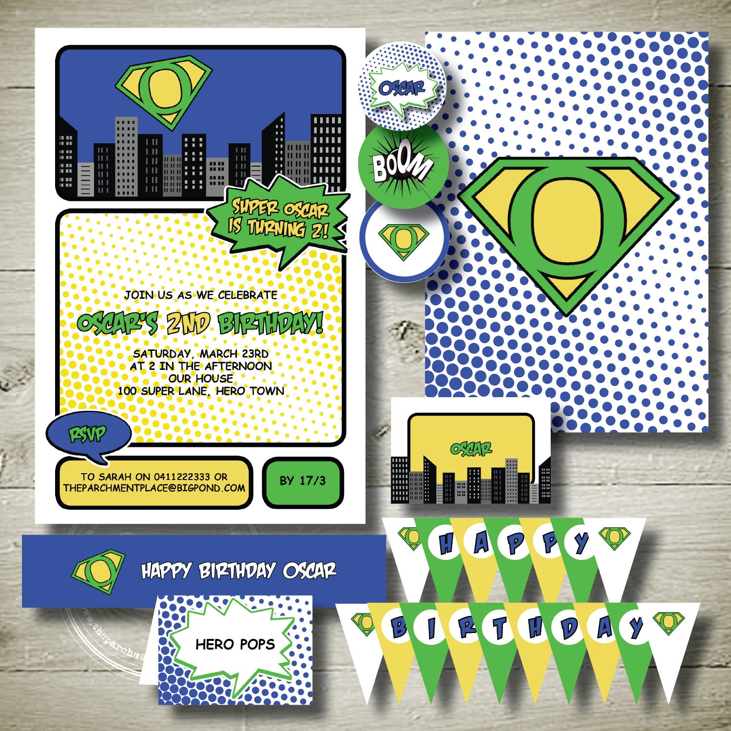 SUPERHERO - personalised invitation printable party package