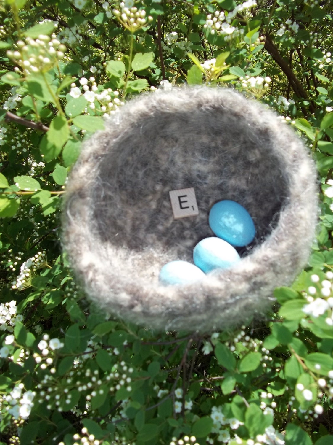 Felted Wool Bird Nest with Paper Mache Eggs